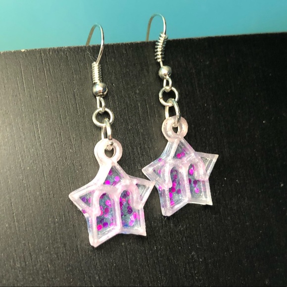 Handmade UV Resin Aries Zodiac Symbol Earrings - Picture 5 of 8